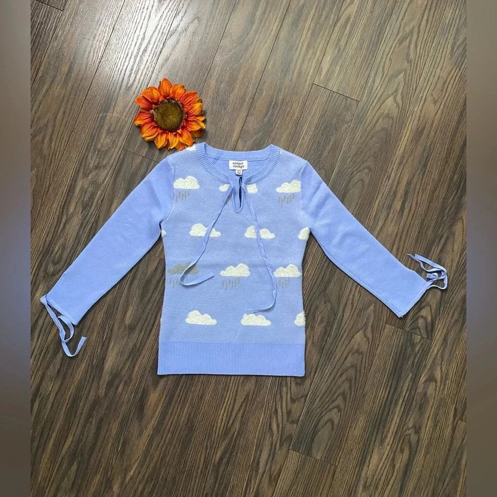 🦋B2G1🦋UNIQUE VINTAGE Cloud Print Swoosie Sweater NWT | X-SMALL | - Picture 7 of 10